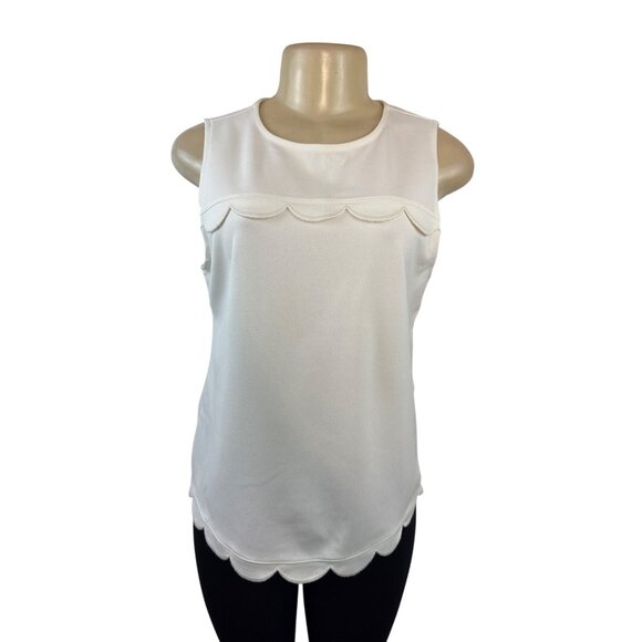 Ann Taylor White Scalloped Sleeveless Top Womens Blouse Size S - Picture 1 of 7